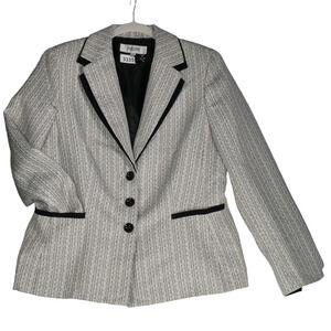 Jones NY Studio Jacket Blazer Womens Size 12 Pockets Metallic Contrast Lapel
